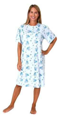 Normann Frauliches Kurzarm Damen Nachthemd in klassischer Optik,105 cm Länge, Knopfleiste am Hals, Farbe:hellblau1, Größe:52-54 von Normann