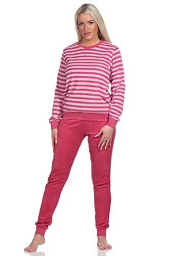 Normann Geringelter Damen Frottee Pyjama Schlafanzug lang mit Bündchen, Farbe:pink, Größe:36-38 von Normann