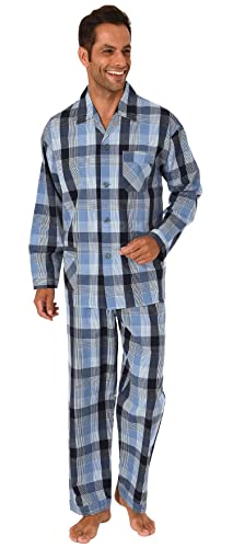 Normann Gewebter Herren Pyjama, durchknöpfbarer Schlafanzug mit Streifen, Farbe:Marine, Größe:50 von Normann