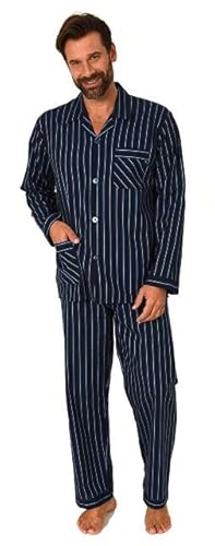 Normann Gewebter Herren Pyjama, durchknöpfbarer Schlafanzug mit Streifen, Farbe:Navy, Größe:54 von Normann