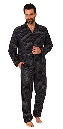 Normann Gewebter Herren Pyjama, durchknöpfbarer Schlafanzug mit Streifen, Farbe:schwarz, Größe:52 von Normann
