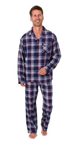 Normann Herren Flanell Schlafanzug Pyjama in Karo Optik - auch in Übergröße, Farbe:Karo rot/blau, Größe:50 von Normann