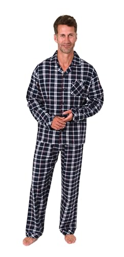 Normann Herren Flanell Schlafanzug Pyjama in Karo Optik - auch in Übergröße, Farbe:Marine/rot, Größe:64-66 von Normann