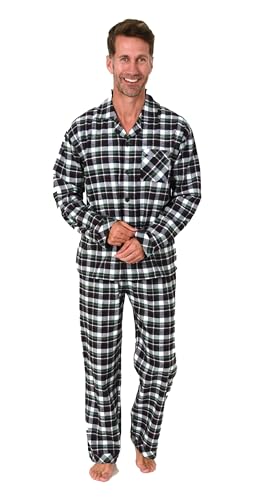 Normann Herren Flanell Schlafanzug Pyjama in Karo Optik - auch in Übergröße, Farbe:dunkelgrün, Größe:64-66 von Normann