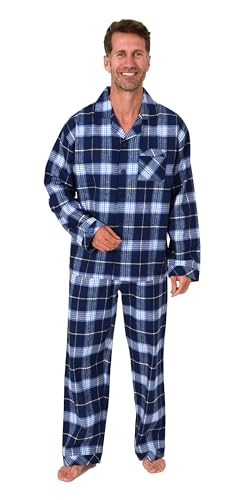 Normann Herren Flanell Schlafanzug Pyjama in Karo Optik - auch in Übergröße, Farbe:marine1, Größe:64-66 von Normann