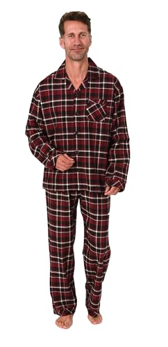 Normann Herren Flanell Schlafanzug Pyjama in Karo Optik - auch in Übergröße, Farbe:rot, Größe:52 von Normann