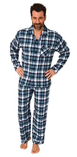 Normann Herren Flanell Schlafanzug lang, durchknöpfbarer Pyjama in toller Karo-Optik, Farbe:Marine, Größe:54 von Normann