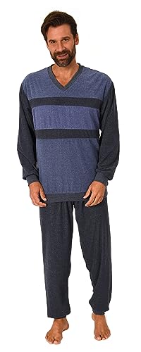 Normann Herren Frottee Langarm Schlafanzug Pyjama mit Bündchen - auch in Übergrößen, Farbe:blau-Mel., Größe:64-66 von Normann