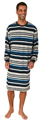 Herren Frottee Nachthemd Langarm mit Bündchen in gestreifter Optik - auch in Übergrößen, Farbe:hellblau, Größe:48/50 von Normann