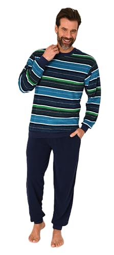 Normann Herren Frottee Pyjama mit Bündchen in Streifen Look - auch in Übergröße, Farbe:grün, Größe:56 von Normann