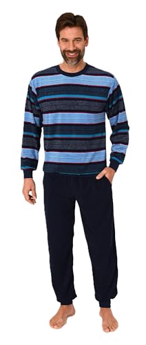 Normann Herren Frottee Pyjama mit Bündchen in Streifen Look - auch in Übergröße, Farbe:rot, Größe:56 von Normann