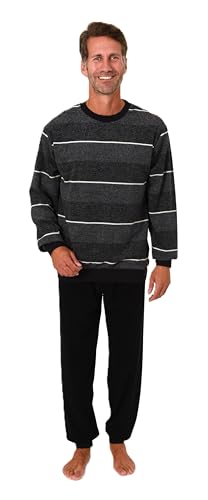 Normann Herren Frottee Pyjama mit Bündchen in Streifen Look - auch in Übergröße, Farbe:schwarz, Größe:60-62 von Normann