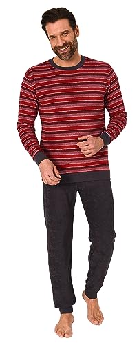 Normann Herren Frottee Schlafanzug Langarm, Pyjama mit feinem Ringel-Muster, Farbe:rot1, Größe:62 von Normann