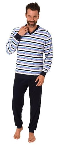 Normann Herren Frottee Schlafanzug Langarm mit Bündchen in gestreifter Optik - auch in Übergrößen, Farbe:rot, Größe:60 von Normann