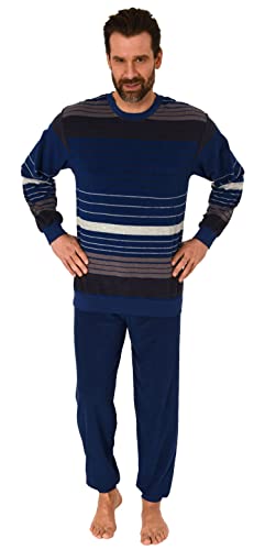 Normann Herren Frottee Schlafanzug Pyjama Langarm mit Bündchen in Streifen-Look, Farbe:blau, Größe:50 von Normann