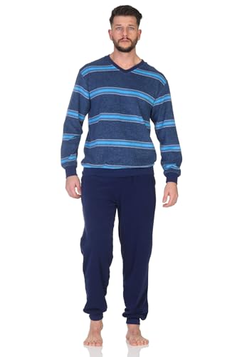 Normann Herren Frottee Schlafanzug in Streifen-Optik - Pyjama auch in Übergröße, Farbe:hellblau, Größe:52 von Normann