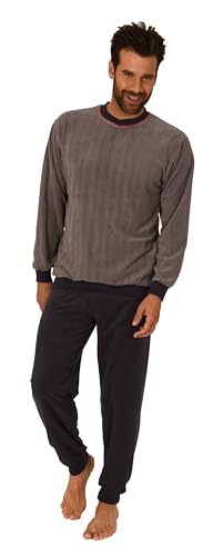 Normann Herren Frottee Schlafanzug lang mit Bündchen - Pyjama auch in Übergrössen, Farbe:grau, Größe:64-66 von Normann