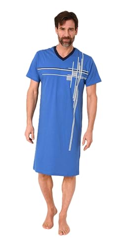 Normann Herren Kurzarm Nachthemd mit edlen Frontprint und V-Hals - auch in Übergröße, Farbe:blau, Größe:56-58 von Normann