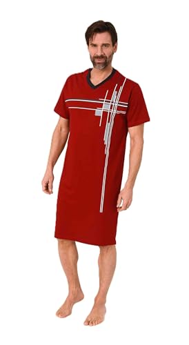 Normann Herren Kurzarm Nachthemd mit edlen Frontprint und V-Hals - auch in Übergröße, Farbe:rot, Größe:52-54 von Normann