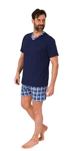Normann Herren Kurzarm Schlafanzug Shorty Pyjama Hose in Karo Optik, Farbe:Navy, Größe:48 von Normann