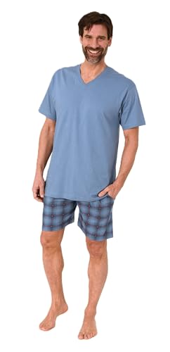 Normann Herren Kurzarm Schlafanzug Shorty Pyjama Hose in Karo Optik - auch in Übergrößen, Farbe:blau, Größe:68-70 von Normann