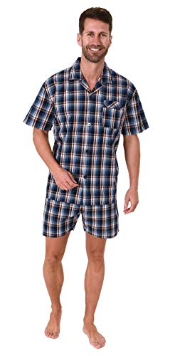 Normann Herren Kurzarm Schlafanzug Shorty Pyjama gewebt zum Knöpfen im eleganten Design, Farbe:blau, Größe:58 von Normann