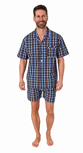 Normann Herren Kurzarm Schlafanzug Shorty Pyjama gewebt zum Knöpfen im eleganten Design, Farbe:blau1, Größe:48 von Normann