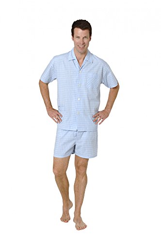 Normann Herren Kurzarm Schlafanzug Shorty Pyjama gewebt zum Knöpfen im eleganten Design, Farbe:blau2, Größe:50 von Normann