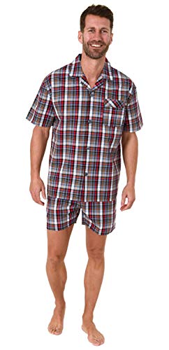 Normann Herren Kurzarm Schlafanzug Shorty Pyjama gewebt zum Knöpfen im eleganten Design, Farbe:rot, Größe:58 von Normann