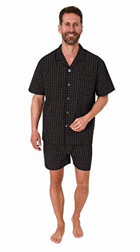 Normann Herren Kurzarm Schlafanzug Shorty Pyjama gewebt zum Knöpfen im eleganten Design, Farbe:schwarz, Größe:54 von Normann