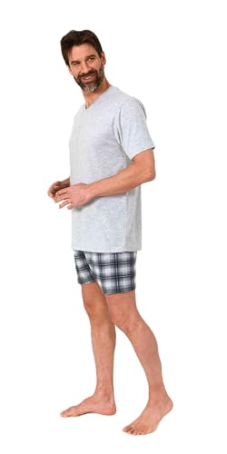 Normann Herren Kurzarm Schlafanzug Shorty Pyjama mit Hose in Karo Optik, Farbe:grau, Größe:50 von Normann