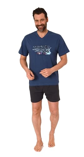 Normann Herren Kurzarm Schlafanzug Shorty Pyjama mit V-Hals-Ausschnitt, Farbe:Navy, Größe:50 von Normann