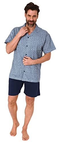 Normann Herren Kurzarm Schlafanzug Shorty Pyjama zum durchknöpfen, auch in Übergrössen, Farbe:Marine, Größe:68/70 von Normann