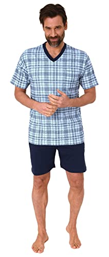 Normann Herren Kurzarm Schlafanzug Shorty aus Jersey und Karierten Pyjama Oberteil, Farbe:blau-Mel., Größe:50 von Normann