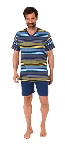 Normann Herren Kurzarm Schlafanzug Shorty in edler Streifenoptik - auch in Übergrössen, Farbe:gelb, Größe:54 von Normann