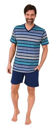 Normann Herren Kurzarm Schlafanzug Shorty in edler Streifenoptik - auch in Übergrössen, Farbe:grün1, Größe:64-66 von Normann