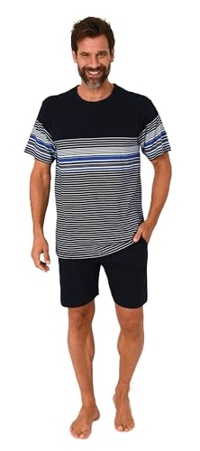 Normann Herren Kurzarm Schlafanzug Shorty in eleganter Streifenoptik - auch in Übergrößen, Farbe:blau, Größe:58 von Normann
