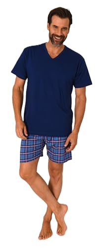 Normann Herren Kurzarm Schlafanzug Shorty Pyjama Hose in Karo Optik - auch in Übergrößen, Farbe:Marine, Größe:56 von Normann