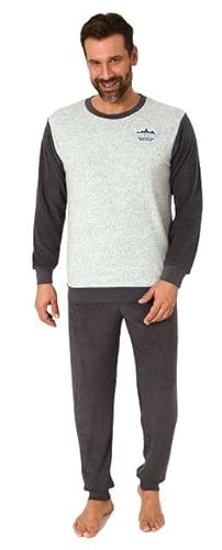 Normann Herren Langarm Frottee Pyjama mit Rundhals-Ausschnitt & Bündchen + Übergrößen, Farbe:dunkelgrau, Größe:58 von Normann