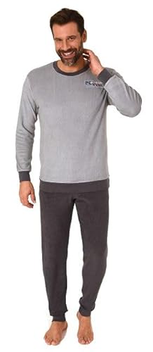 Normann Herren Langarm Frottee Pyjama mit Rundhals-Ausschnitt & Bündchen + Übergrößen, Farbe:grau, Größe:52 von Normann