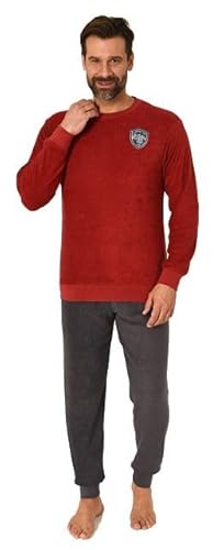 Normann Herren Langarm Frottee Pyjama mit Rundhals-Ausschnitt & Bündchen + Übergrößen, Farbe:rot1, Größe:60 von Normann