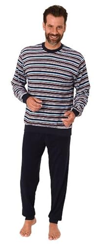 Normann Herren Langarm Frottee Schlafanzug mit Bündchen in gestreifter Optik - auch in Übergrößen, Farbe:blau, Größe:50 von Normann