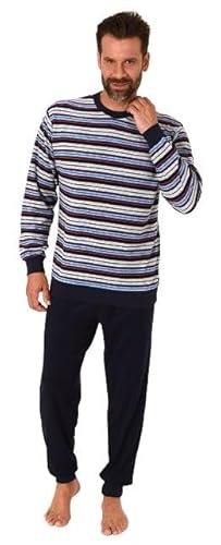 Normann Herren Langarm Frottee Schlafanzug mit Bündchen in gestreifter Optik - auch in Übergrößen, Farbe:rot, Größe:62 von Normann