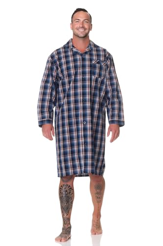 Normann Herren Langarm Nachthemd gewebt mit Knopfleiste - auch in Übergröße, Farbe:blau, Größe:56-58 von Normann