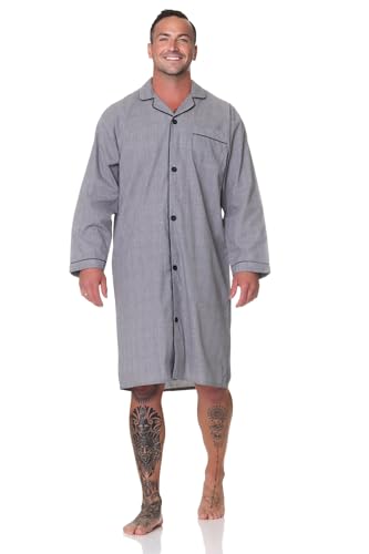Normann Herren Langarm Nachthemd gewebt mit Knopfleiste - auch in Übergröße, Farbe:dunkelgrau, Größe:56-58 von Normann