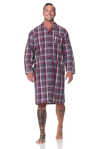 Normann Herren Langarm Nachthemd gewebt mit Knopfleiste - auch in Übergröße, Farbe:rot, Größe:52-54 von Normann