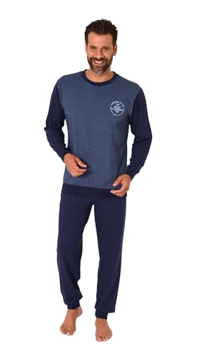 Normann Herren Langarm Schlafanzug Pyjama mit Bündchen in eleganter Optik, Farbe:blau-Mel., Größe:56 von Normann