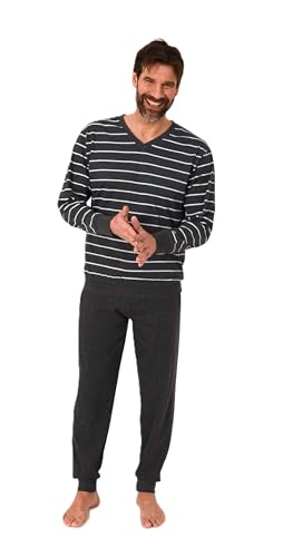 Normann Herren Langarm Schlafanzug Pyjama mit Bündchen in eleganter Streifenoptik, Farbe:anthrazit, Größe:52 von Normann