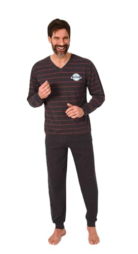 Normann Herren Langarm Schlafanzug Pyjama mit Bündchen in eleganter Streifenoptik, Farbe:rot, Größe:56 von Normann