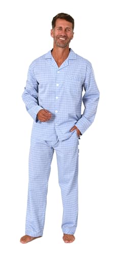 Normann Herren Langarm Schlafanzug gewebt, durchknöpfbarer Pyjama - auch in Übergröße, Farbe:hellblau, Größe:56 von Normann